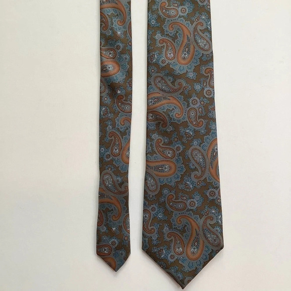 2/$30 MR BIG & TALL Brown Paisley Foulard Silk Tie - Picture 5 of 13